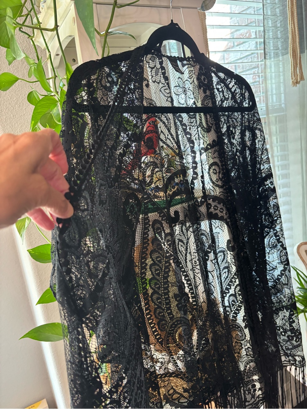 Mixit Black Lace Fringe Kimono Wrap - Picture 5 of 6